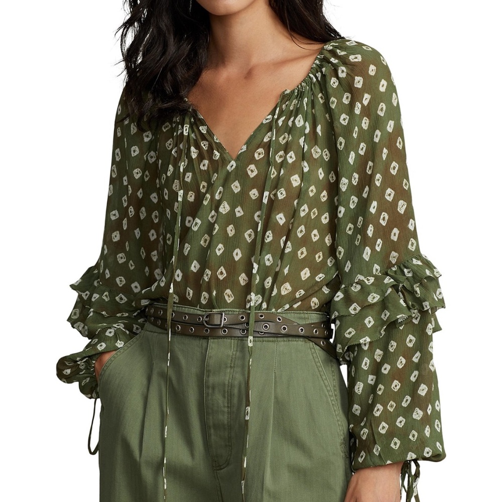 Polo Ralph Lauren Olive Patterned Blouse Size S